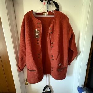 mat. Rust Teddy Jacket with Button Accents